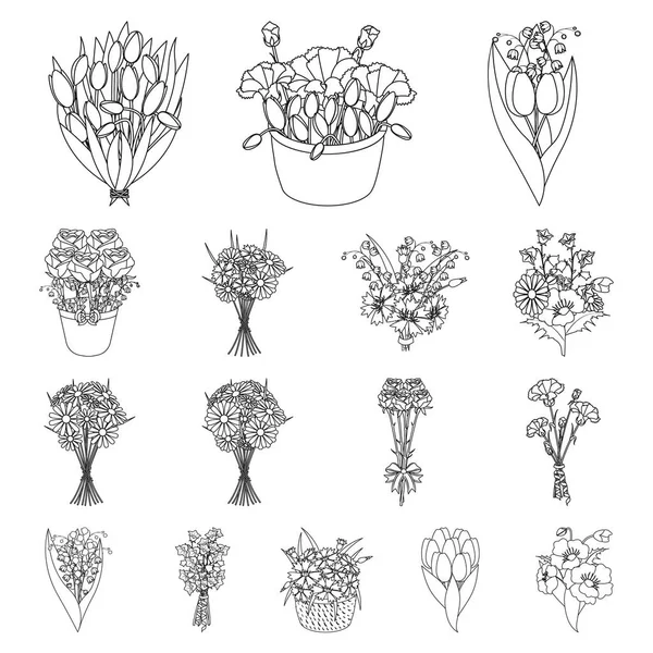 Un bouquet de fleurs fraîches contour icônes dans la collection ensemble pour le design. Divers bouquets vectoriel symbole stock web illustration . — Image vectorielle