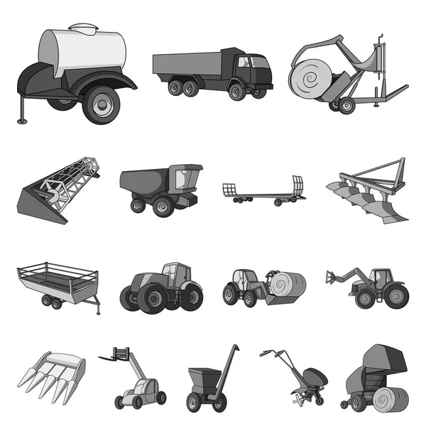 Monochrome Landmaschinen-Ikonen in Set-Kollektion für Design. Geräte und Geräte Vektor Symbol Stock Web Illustration. — Stockvektor