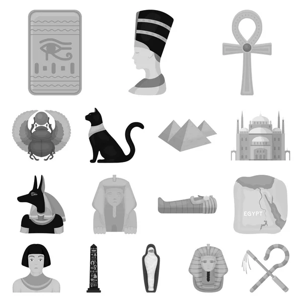 Oude Egypte zwart-wit pictogrammen in set collectie voor design. Het bewind van farao symbool voorraad web illustratie vector. — Stockvector