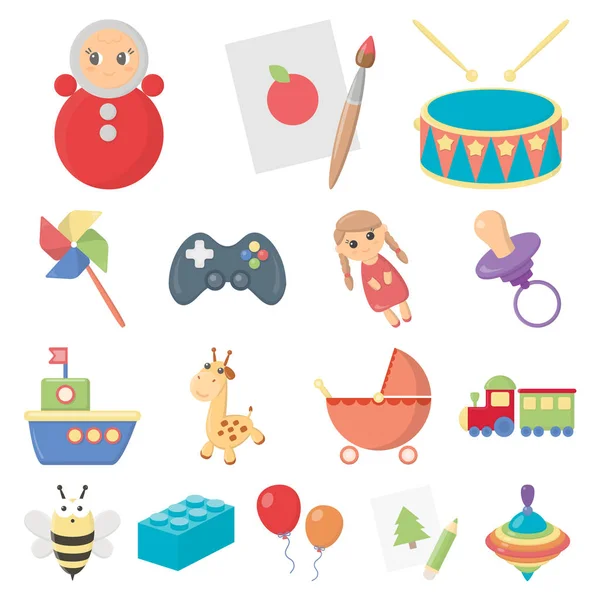 Iconos de dibujos animados de juguete para niños en la colección de conjuntos para el diseño. Juego y bauble vector símbolo stock web ilustración . — Vector de stock