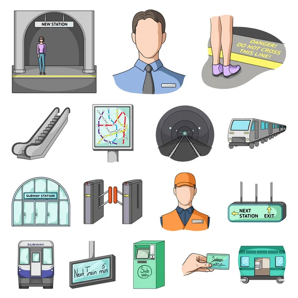 Metro, subway cartoon icons in set collection for design.Urban transport vector symbol stock web illustration. — Stock Vector