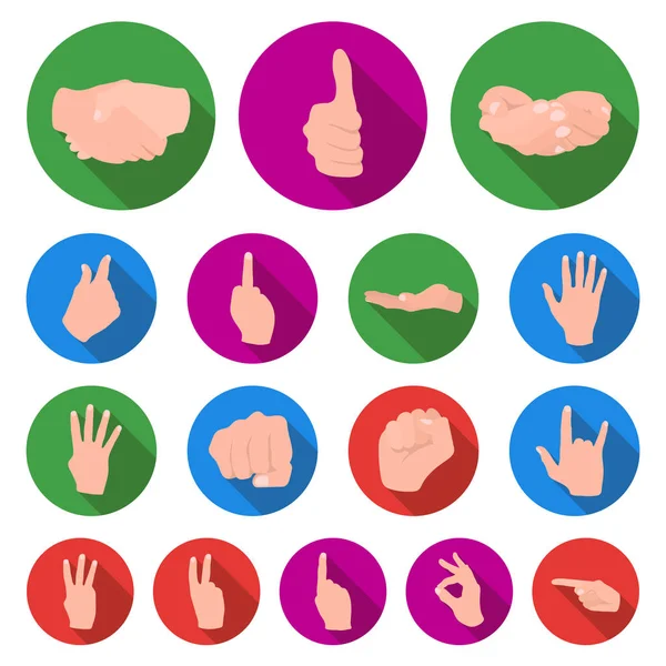 Hand gesture flat icons in set collection for design. Palm and finger vector symbol stock web illustration. — Stock Vector