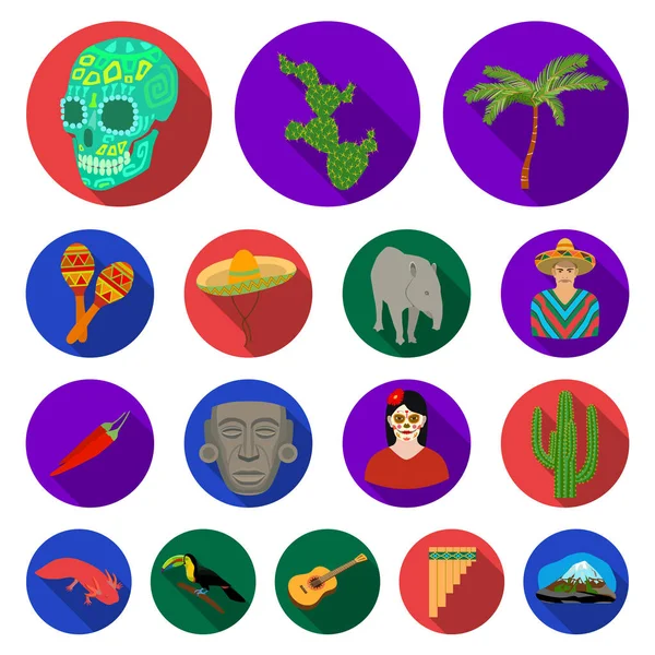 Land Mexico plat pictogrammen in set collectie voor design. Mexico en mijlpaal symbool voorraad web vectorillustratie. — Stockvector