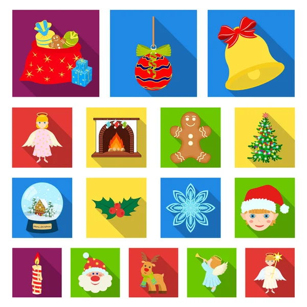 Christmas attributes and accessories flat icons in set collection for design. Merry Christmas vector symbol stock web illustration. — Stock Vector