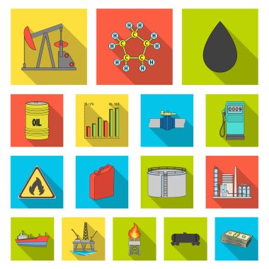 Petrol sanayi set koleksiyonu tasarım için düz simgeler. Ekipman ve petrol üretimi sembol stok web illüstrasyon vektör.