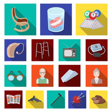 İnsan yaşlılık set koleksiyonu tasarım için düz simgeler. Emekli, hayat vektör simge stok web resimde nokta.