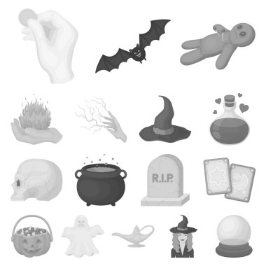 tek renkli ve white magic tek renkli simgeler set koleksiyonu tasarım için. Sembol stok web illüstrasyon vektör öznitelikleri ve büyücü aksesuarları.