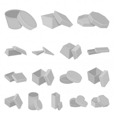 Set koleksiyonu tasarım için farklı kutular tek renkli simgeler. Ambalaj kutusu vektör simge stok web çizim.