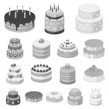 Pasta ve tatlı tek renkli simgeler set koleksiyonu tasarım için. Tatil kek vektör simge stok web çizim.