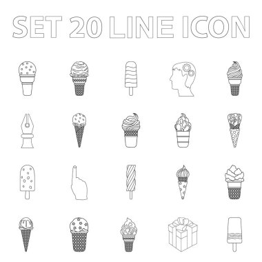 Set koleksiyonu tasarım için farklı dondurma anahat simgeleri. Tatlı ve tatlılık sembol stok web illüstrasyon vektör.