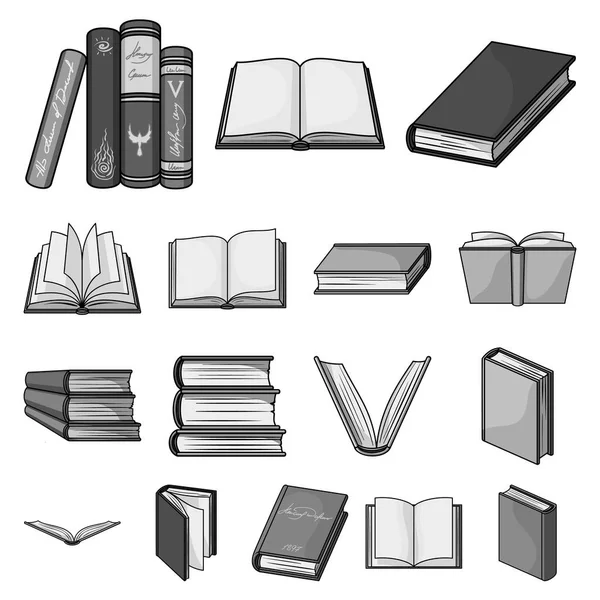 Buch in der eingebundenen monochromen Symbole in Set Sammlung für Design. gedruckte Produkte Vektor Symbol Stock Web Illustration. — Stockvektor