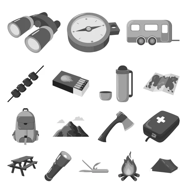 Rest in the camping monochrome icons in set collection for design. Camping and equipment vector symbol stock web illustration. — Stock Vector