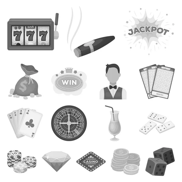 Casino und Glücksspiel monochromen Symbolen in Set-Sammlung für das Design. Casino und Ausrüstung Vektor Symbol Stock Web Illustration. — Stockvektor