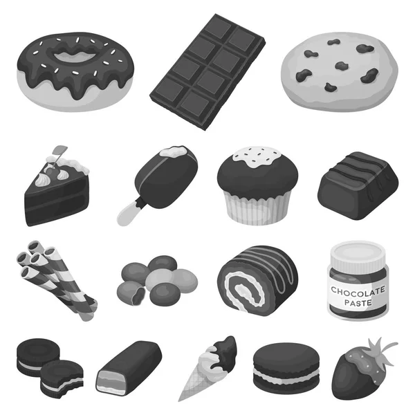 Chocolat Dessert icônes monochromes dans la collection ensemble pour le design. Chocolat et bonbons vectoriel symbole stock illustration web . — Image vectorielle