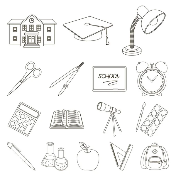 La escuela y la educación esbozan iconos en la colección de conjuntos para design.College, equipo y accesorios vector símbolo stock web ilustración . — Archivo Imágenes Vectoriales