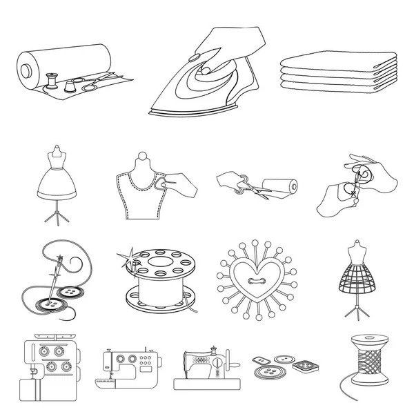 Atelier and equipment outline icons in set collection for design. Sewing of outer clothing vector symbol stock web illustration. — Stock Vector