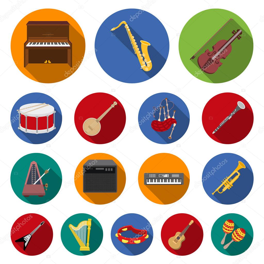 Musical instrument flat icons in set collection for design. String and Wind instrument vector symbol stock web illustration.