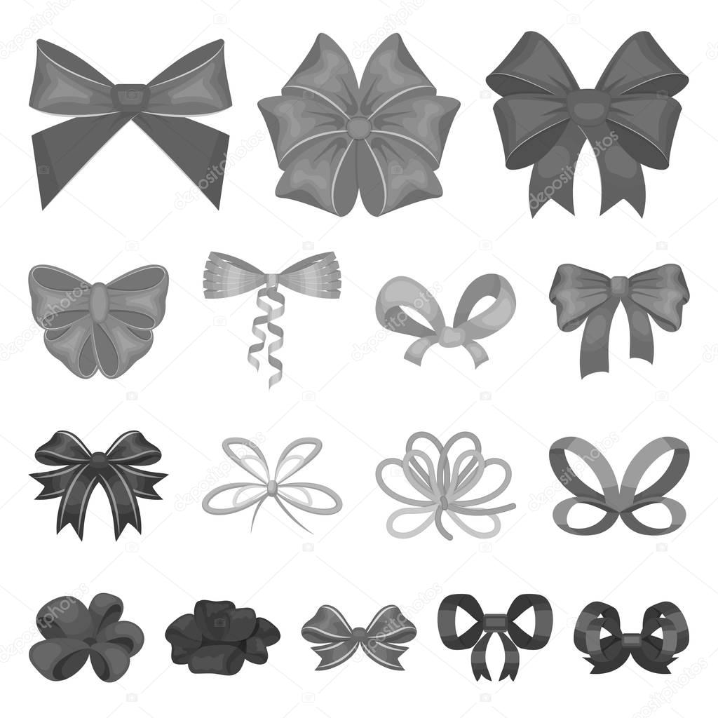 Multicolored bows monochrome icons in set collection for design.Bow for decoration vector symbol stock web illustration.