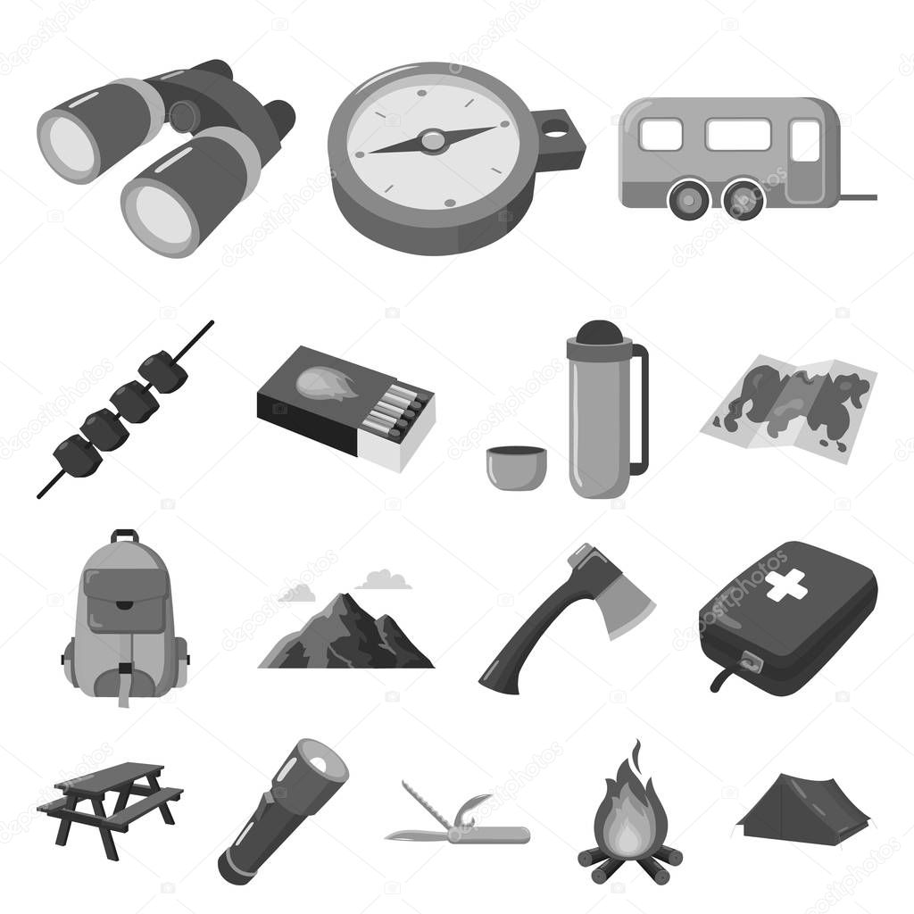 Rest in the camping monochrome icons in set collection for design. Camping and equipment vector symbol stock web illustration.