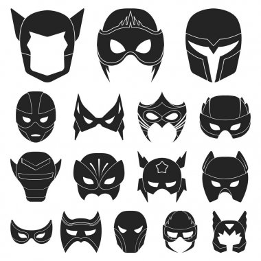 Karnaval maskesi siyah set koleksiyonu tasarım için simgeler. Göz ve yüz vektör simge stok web illüstrasyon maske.
