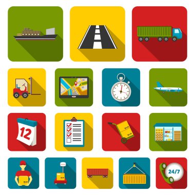 Tasarım için set koleksiyonunda lojistik servis daire simgeleri. Lojistik ve ekipman vektör sembolü web illüstrasyonu.