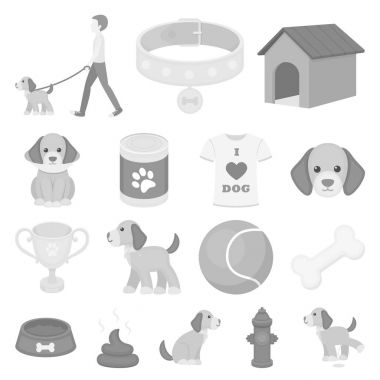 Set koleksiyonu tasarım için evde beslenen hayvan köpek tek renkli simgeler. Köpek yavrusu vektör simge stok web çizim için bakım.