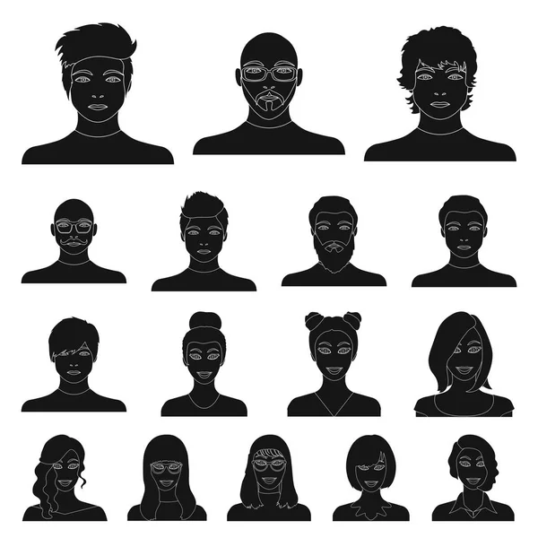 Avatar und Gesicht schwarze Symbole in Set-Kollektion für Design. eine Person Aussehen Vektor Symbol Stock Web Illustration. — Stockvektor