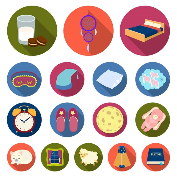 Rest and sleep flat icons in set collection for design. Accessories and comfort vector symbol stock web illustration. — Stock Vector