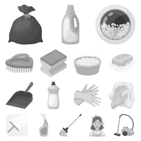 Rengöring och piga svartvita ikoner i set insamling för design. Utrustning för rengöring vektor symbol lager web illustration. — Stock vektor