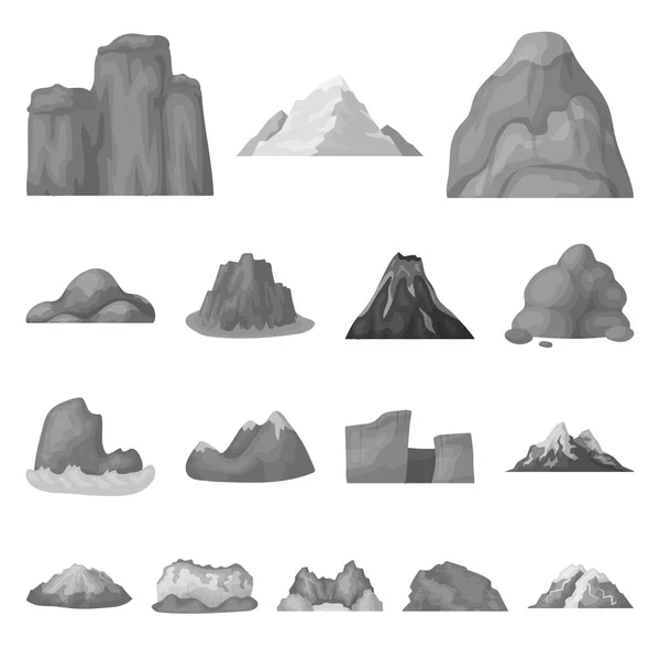 Різні гори монохромні іконки в наборі колекції для дизайну. Гори та пейзаж Векторний символ стокової веб-ілюстрації . — стоковий вектор
