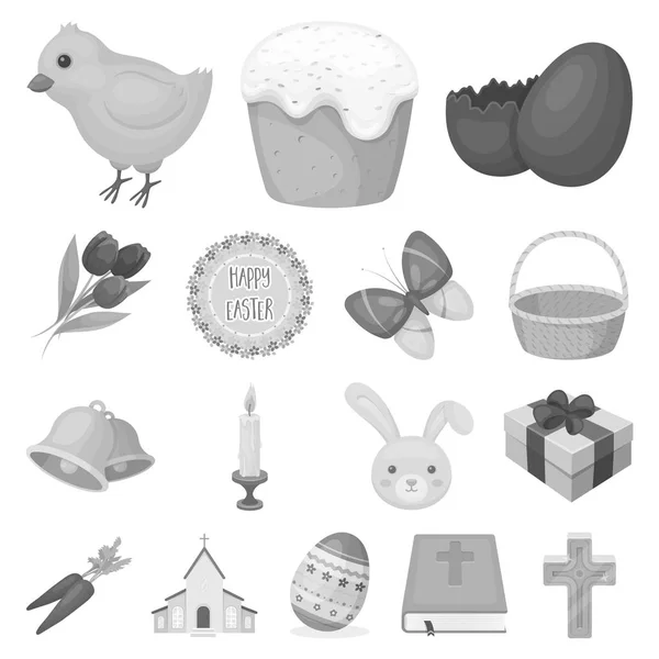 Pâques est une fête chrétienne monochrome icônes dans la collection ensemble pour le design. Pâques attributs vectoriel symbole stock web illustration . — Image vectorielle