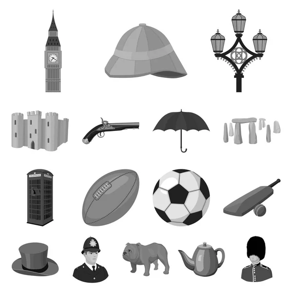 País de Inglaterra iconos monocromáticos en la colección de conjuntos para design.Travel y atracciones vector símbolo stock web ilustración . — Vector de stock
