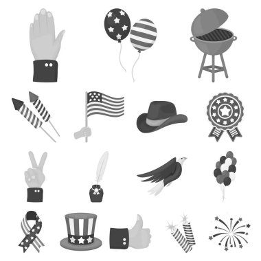 Vatansever gün, set koleksiyonu tasarım için tatil tek renkli simgeler. Amerikan geleneği vektör simge stok web çizimi.