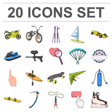 Aşırı spor çizgi film set koleksiyonu tasarım için simgeler. Spor çeşitleri simge stok web illüstrasyon vektör.