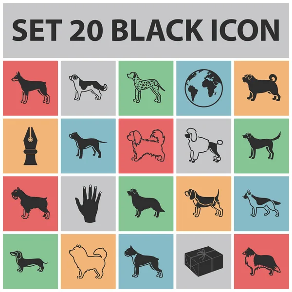 Hunderassen schwarze Symbole in Set Sammlung für design.dog pet Vektor Symbol Stock Web-Illustration. — Stockvektor