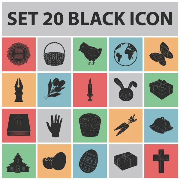 Pascua es un día de fiesta cristiana iconos negros en la colección de conjuntos para el diseño. Pascua atributos vector símbolo stock web ilustración . — Vector de stock
