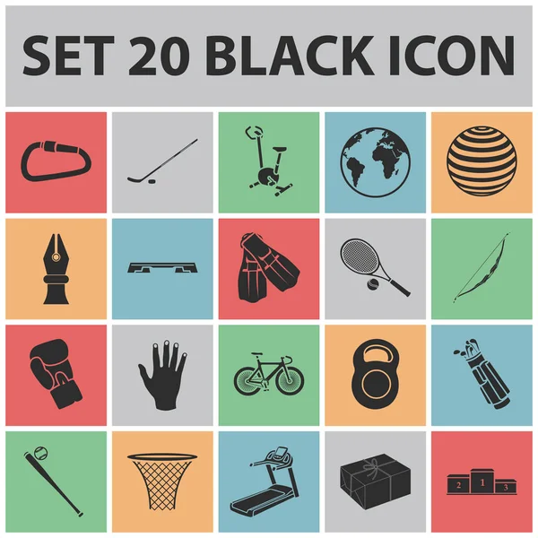 Différents types d'icônes noires sportives dans la collection de jeux pour le design. Matériel de sport symbole vectoriel stock illustration web . — Image vectorielle