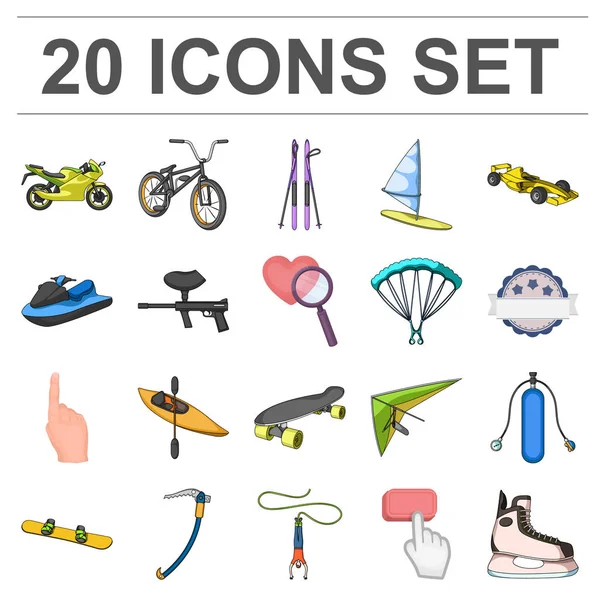 Aşırı spor çizgi film set koleksiyonu tasarım için simgeler. Spor çeşitleri simge stok web illüstrasyon vektör.