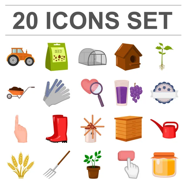 Çiftlik ve set koleksiyonu tasarım için Bahçe karikatür simgeleri. Çiftlik ve ekipman sembol stok web illüstrasyon vektör.