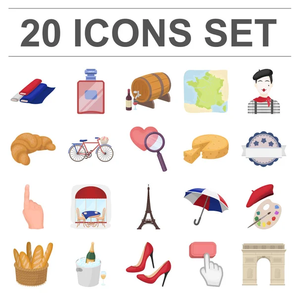 Set koleksiyonu tasarım için ülke Fransa karikatür simgeler. Fransa ve dönüm noktası sembol stok web illüstrasyon vektör.