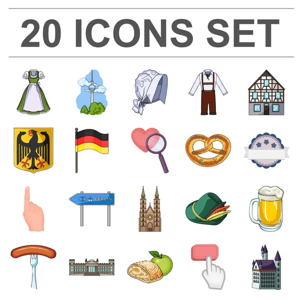 Set koleksiyonu tasarım için ülke Almanya karikatür simgeler. Almanya ve dönüm noktası sembol stok web illüstrasyon vektör.