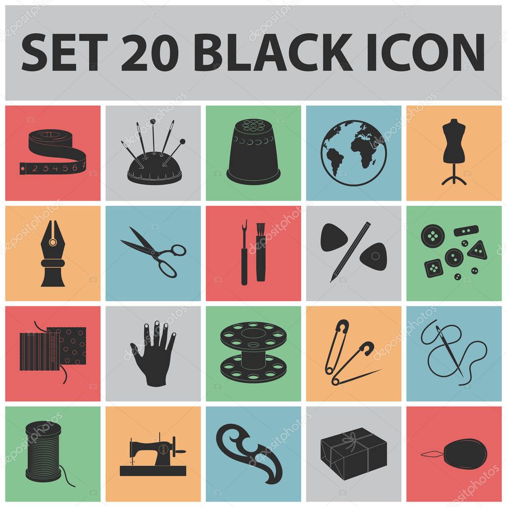 Sewing, atelier black icons in set collection for design. Tool kit vector symbol stock  illustration.