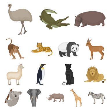 Farklı hayvanlar set koleksiyonu tasarım için simgeleri karikatür. Kuş, predator ve otobur sembol stok web illüstrasyon vektör.
