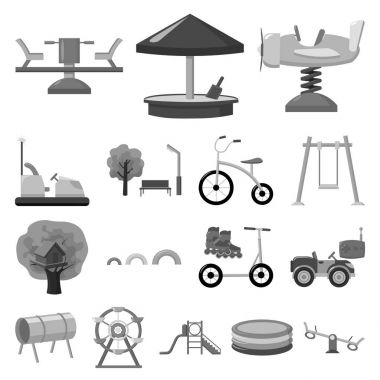 Bahçesi, eğlence tek renkli simgeler toplama tasarımı için ayarlayın. Sembol stok web illüstrasyon vektör cazibe ve ekipman.