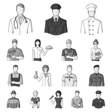 Set koleksiyonu tasarım için farklı meslekler tek renkli simgeler halkı. İşçi ve uzman sembol stok web illüstrasyon vektör.