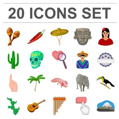 Set koleksiyonu tasarım için ülke Meksika karikatür simgeler. Meksika ve dönüm noktası sembol stok web illüstrasyon vektör.