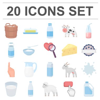 Ürün karikatür simgeleri design.Milk ve gıda vektör simge stok web çizim için küme toplama süt.