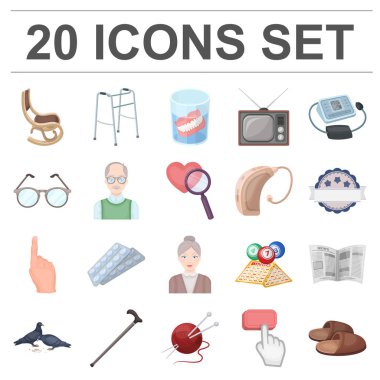 Set koleksiyonu tasarım için insan yaşlılık karikatür simgeler. Emekli, hayat vektör simge stok web resimde nokta.