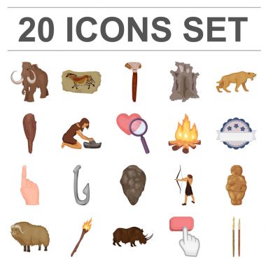 Taş Devri çizgi film kutsal kişilerin resmi içinde set koleksiyonu tasarım için hayatta. Eski insanlar sembol stok web illüstrasyon vektör.