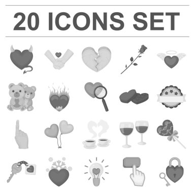 Set koleksiyonu tasarım için romantik ilişki tek renkli simgeler. Sevgi ve dostluk sembolü hisse senedi web illüstrasyon vektör.